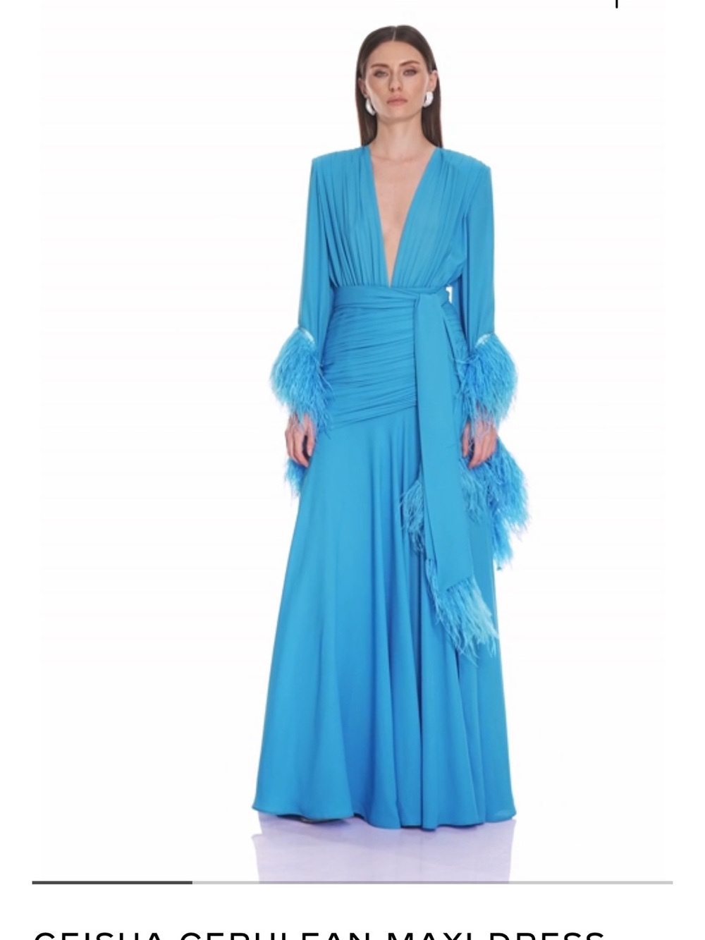 Bronx and Banco Turquoise Feather-Cuff Long Sleeve Gown - Picture 3 of 3